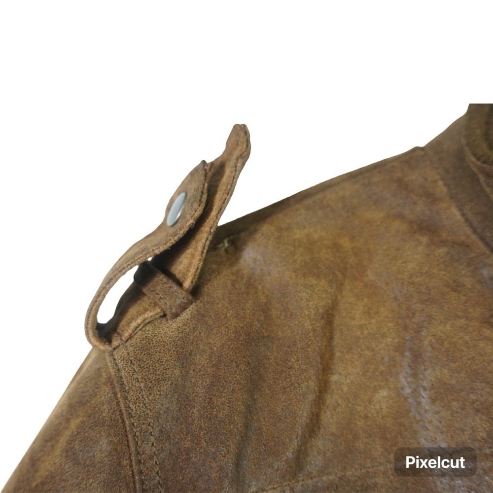 Flavor Leather Motorcycle Jacket Men Small Brown Lined Multipocket Biker Winter - Picture 4 of 11